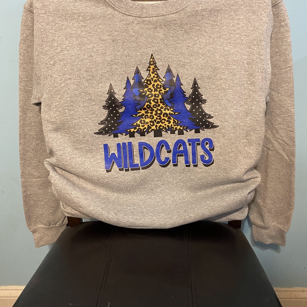 Gray Wildcats Sweatshirt with Blue and Leopard Print